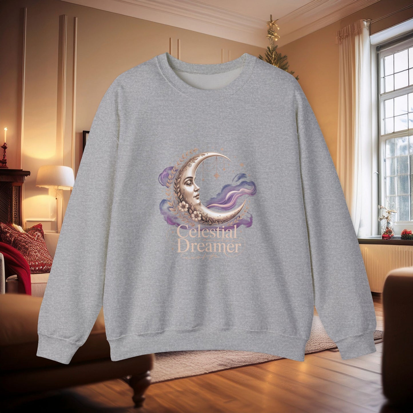 Celestial Dreamer Moon Crewneck Sweatshirt | Whimsigoth 90s Celestial
