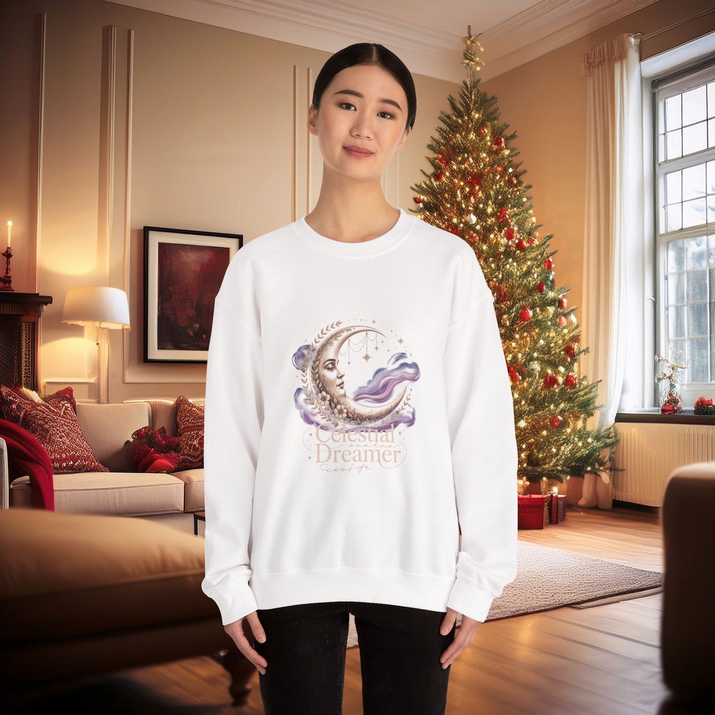 Celestial Dreamer Moon Crewneck Sweatshirt | Whimsigoth 90s Celestial