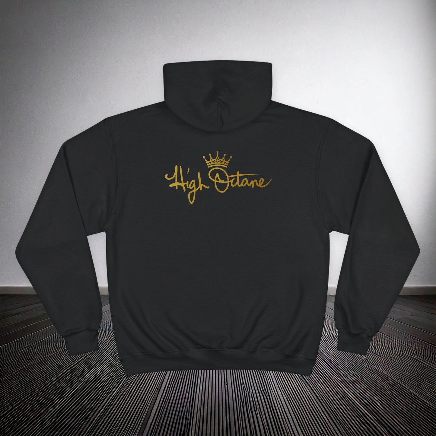 High Octane Champion Hoodie — Script Logo Crown Streetwear Pullover (Gold)