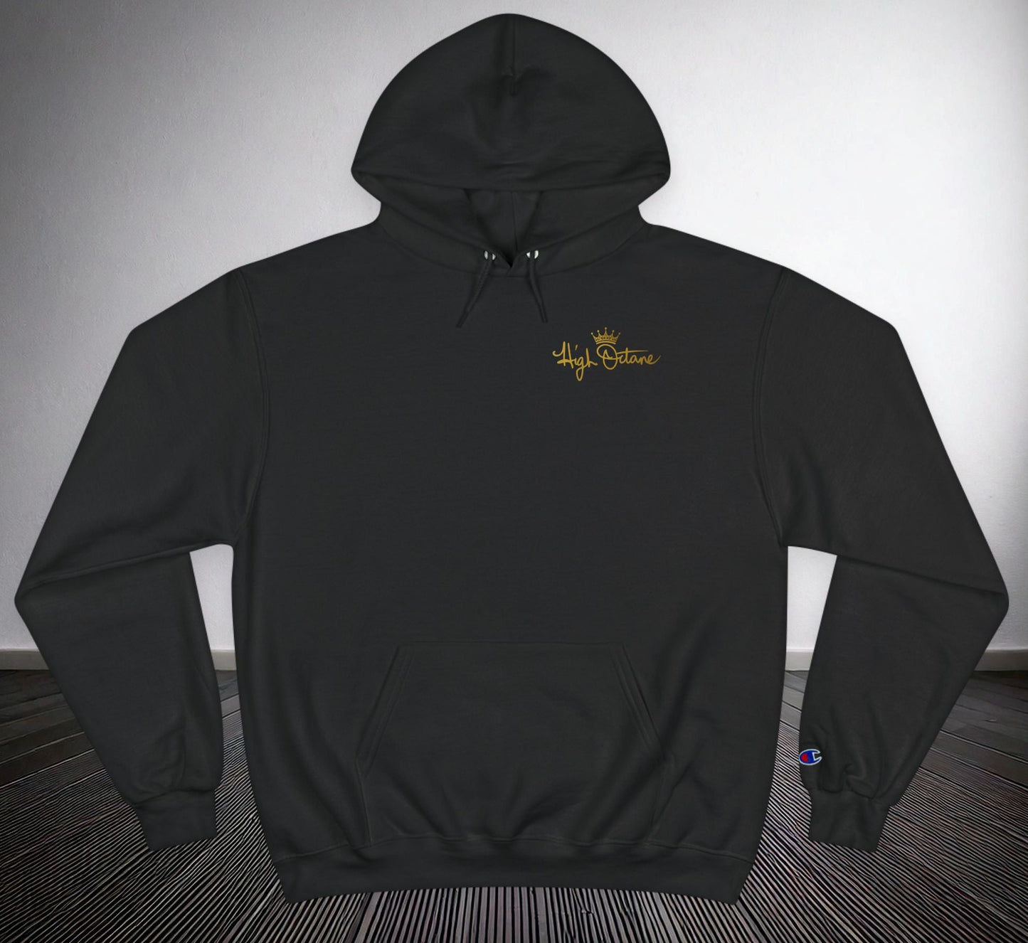 High Octane Champion Hoodie — Script Logo Crown Streetwear Pullover (Gold)