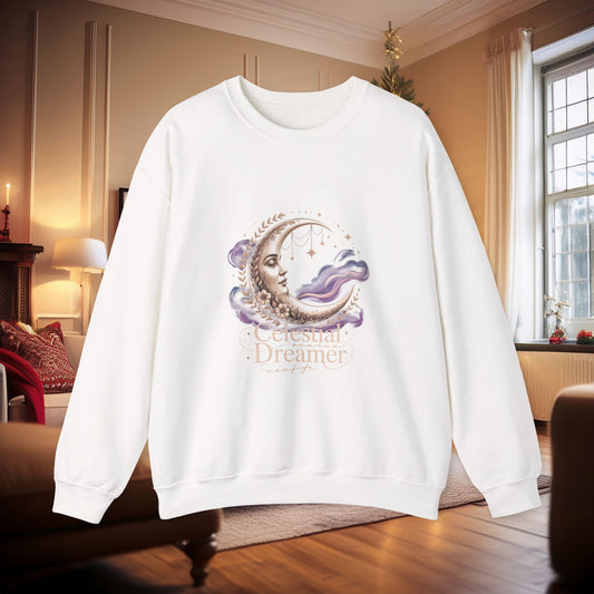 Celestial Dreamer Moon Crewneck Sweatshirt | Whimsigoth 90s Celestial