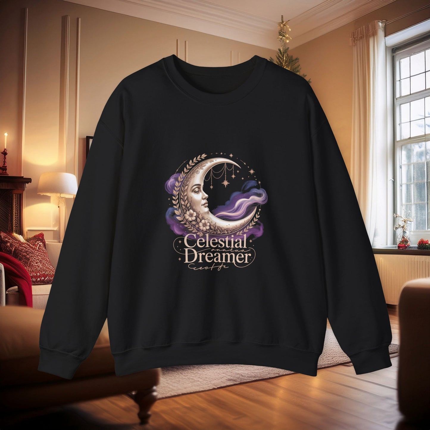 Celestial Dreamer Moon Crewneck Sweatshirt | Whimsigoth 90s Celestial