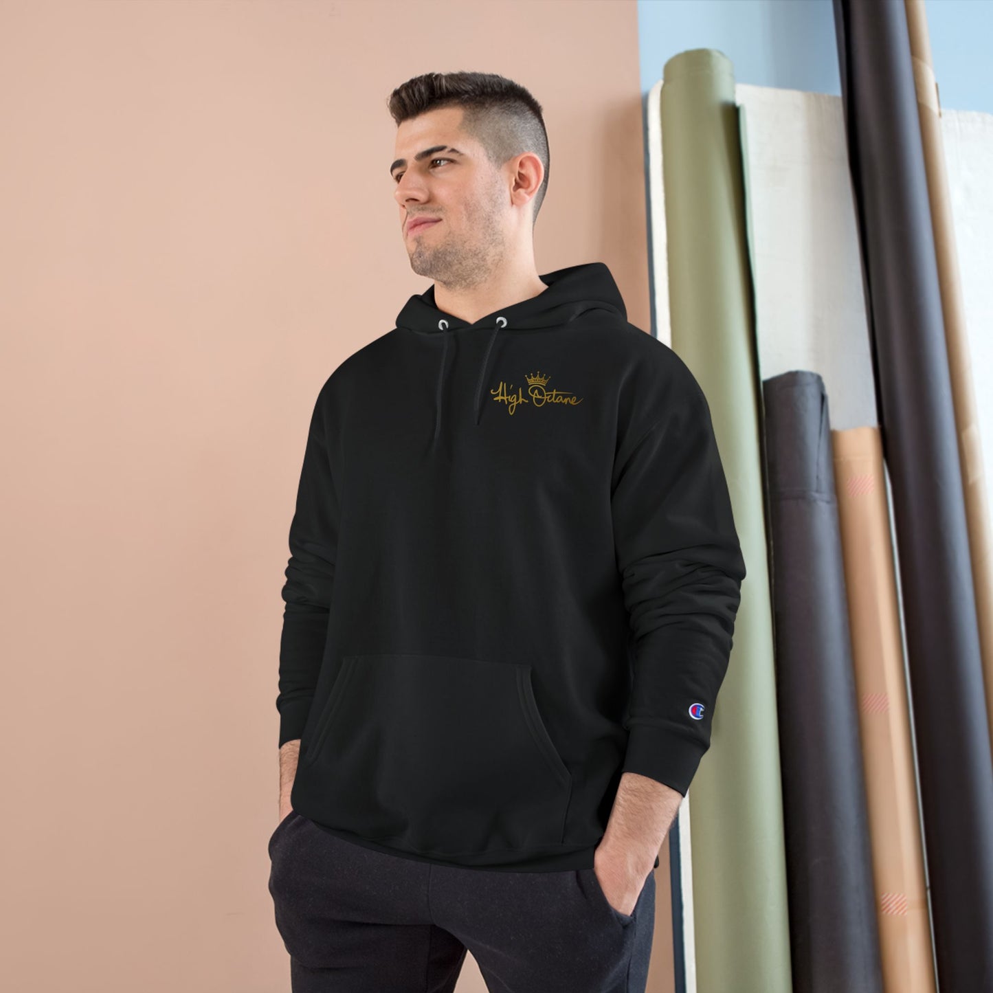 High Octane Champion Hoodie — Script Logo Crown Streetwear Pullover (Gold)