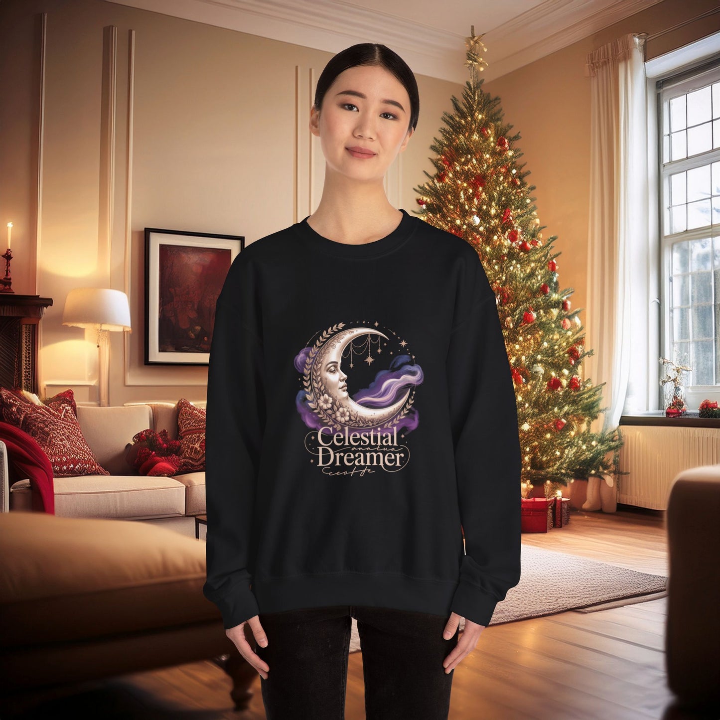 Celestial Dreamer Moon Crewneck Sweatshirt | Whimsigoth 90s Celestial