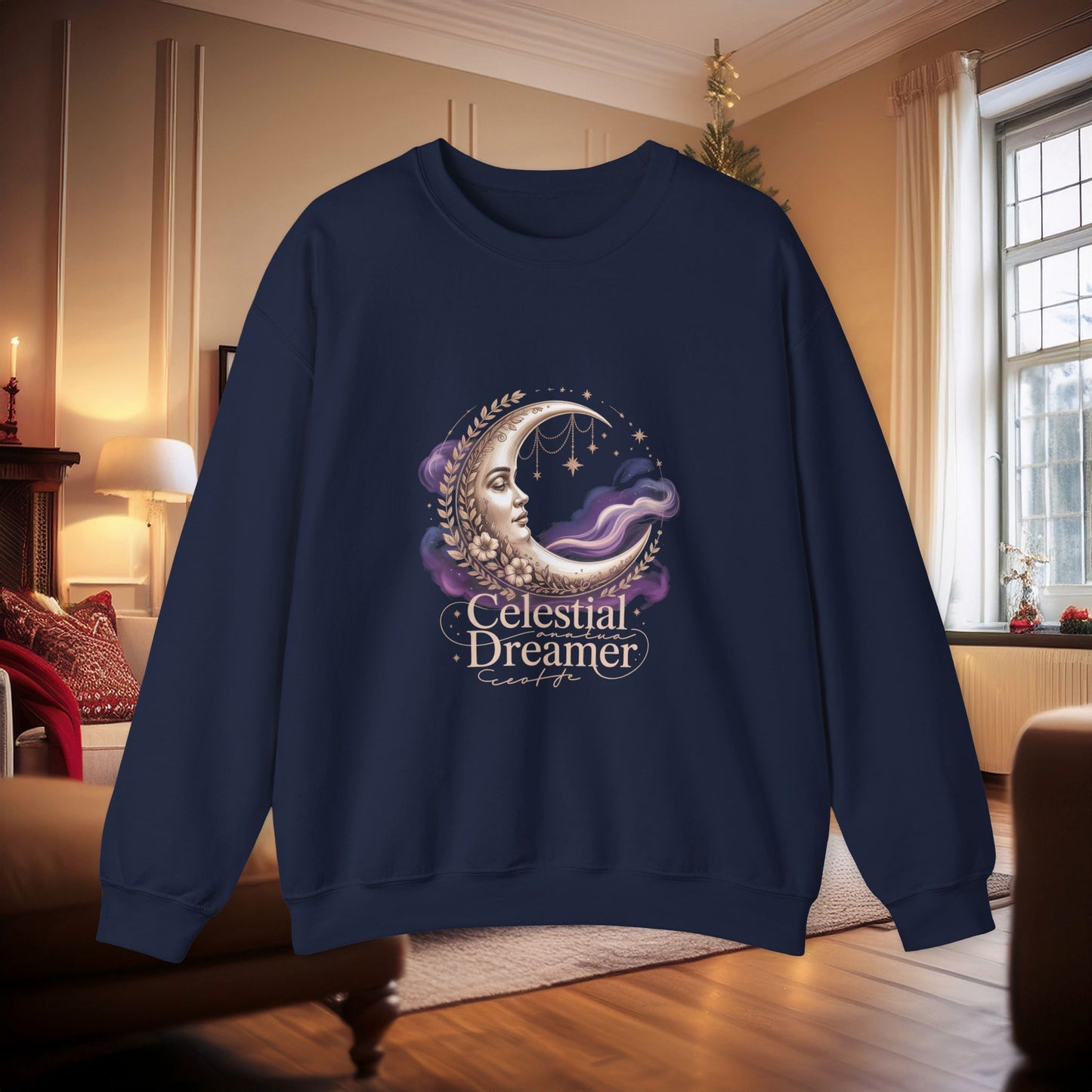 Celestial Dreamer Moon Crewneck Sweatshirt | Whimsigoth 90s Celestial